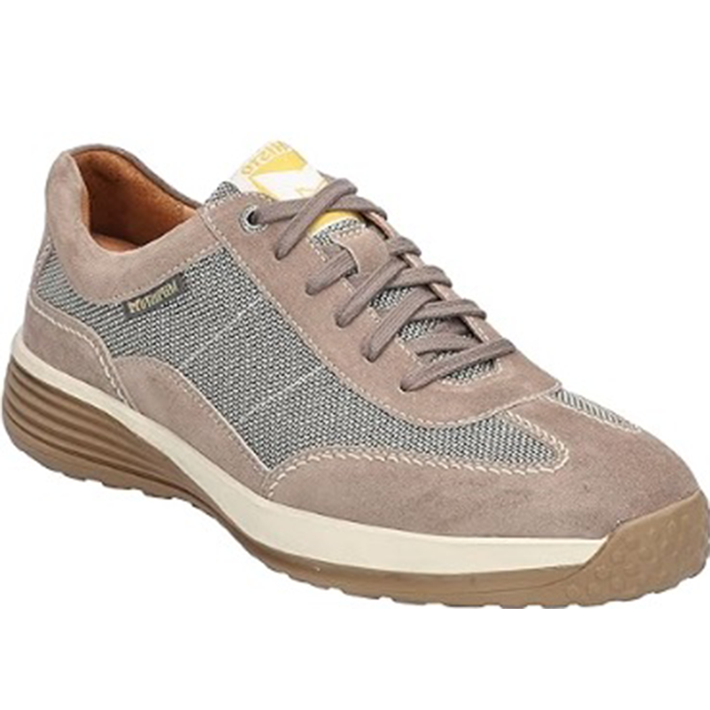 Mephisto Steve Air casual shoes for men, beige suede and gray mesh, lace-up sneaker