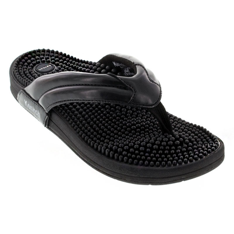 Kenkoh Spirit V casual flip flop sandals in black with textured bead footbed and thong strap