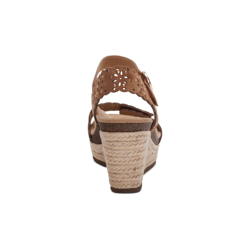Aetrex Sydney Cutout espadrille wedge sandal, casual women's shoes in brown leather with jute-wrapped heel