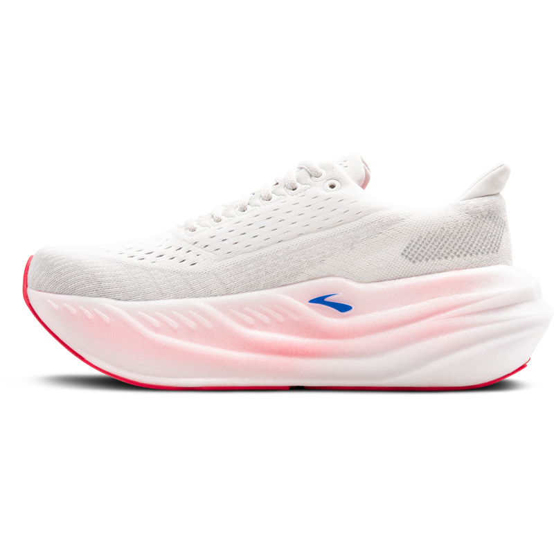 Brooks Glycerin Max Women's athletic shoes; white knit upper with pink gradient foam sole.