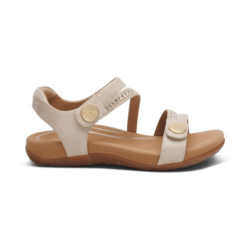 アリエル　シェリースキン Aetrex Jess Sparkle Womens Sandal Champagne – Foot Solutions