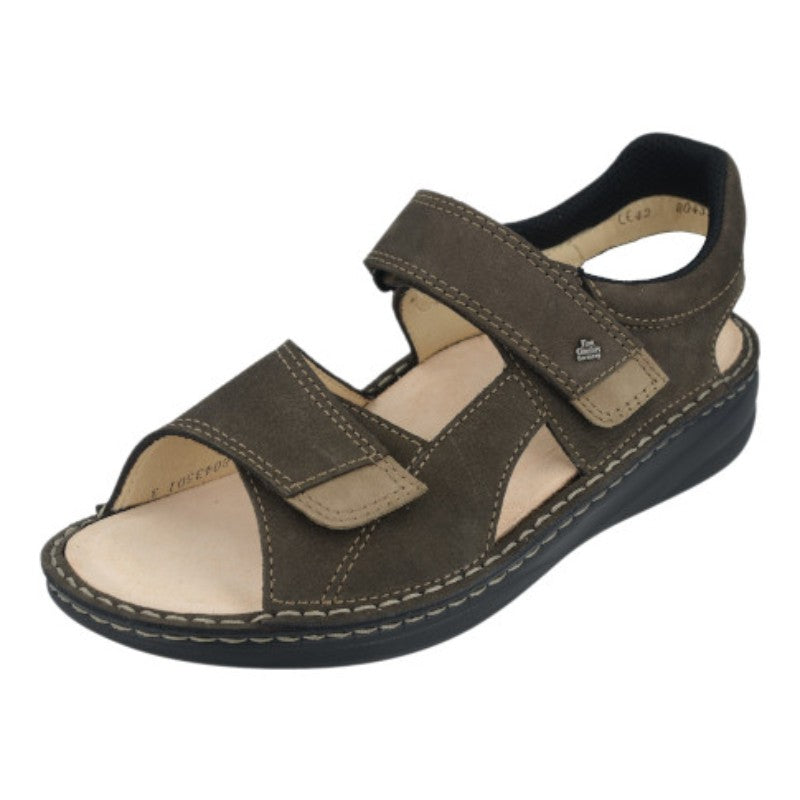 Finn Comfort Skiathos men's casual brown leather sandals with two Velcro straps.