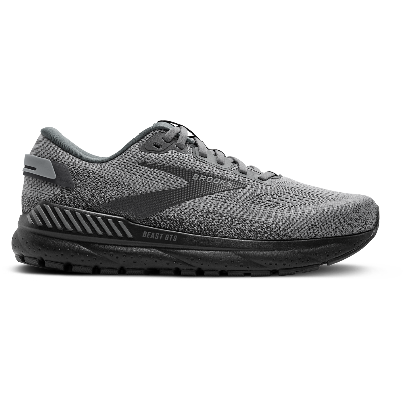 Brooks Beast GTS 24 men's athletic shoes in grey/black knit with cushioned midsole