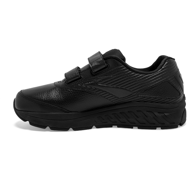 Brooks Addiction Walker V-Strap 2 shoe, black leather with dual Velcro straps