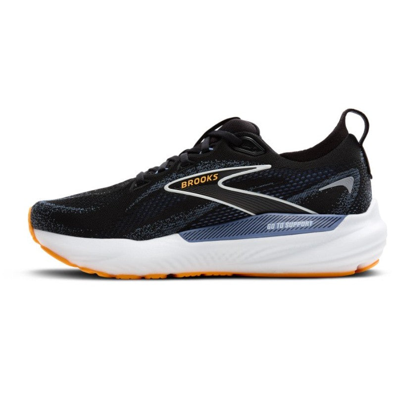 Brooks Glycerin GTS 22 Men's running shoe; black knit upper, orange outsole, supportive midsole