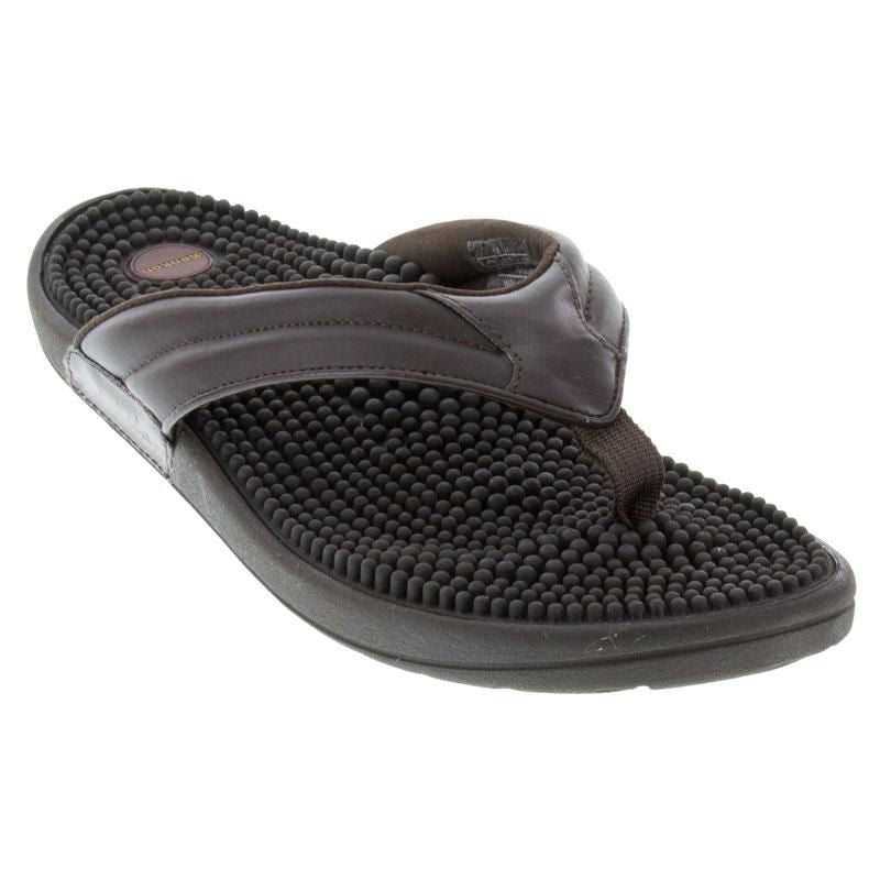 Kenkoh Spirit V casual sandals with massaging bead insole, black leather strap