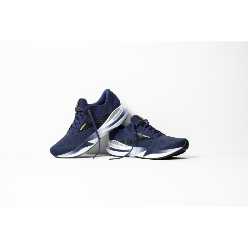 Brooks Adrenaline GTS 24 athletic shoes, navy blue with white midsole, pair
