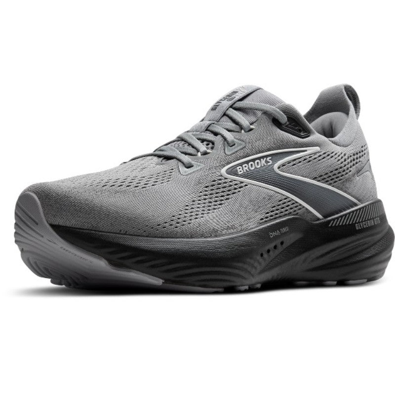 Brooks Glycerin GTS 22 Men's athletic shoes, gray knit upper with supportive midsole.
