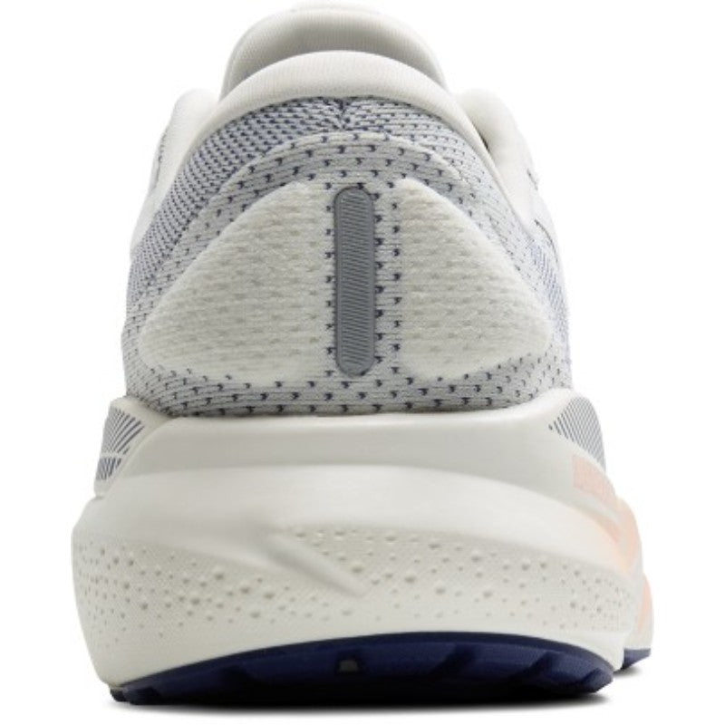 Brooks Adrenaline GTS 24 athletic shoes, white/gray knit upper with light pink accents and navy outsole.