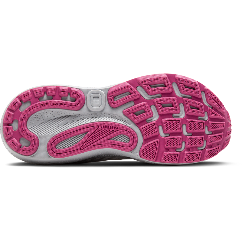 Brooks Adrenaline GTS 24 athletic shoes, pink outsole, gray midsole.