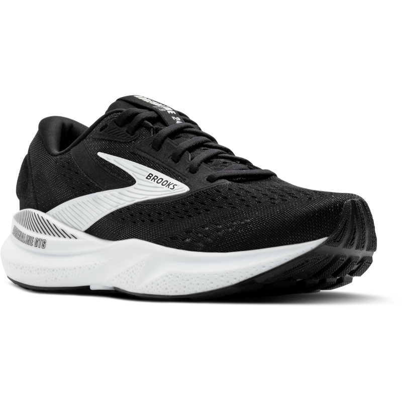 Brooks Adrenaline GTS 24 athletic shoes in black with white sole and logo