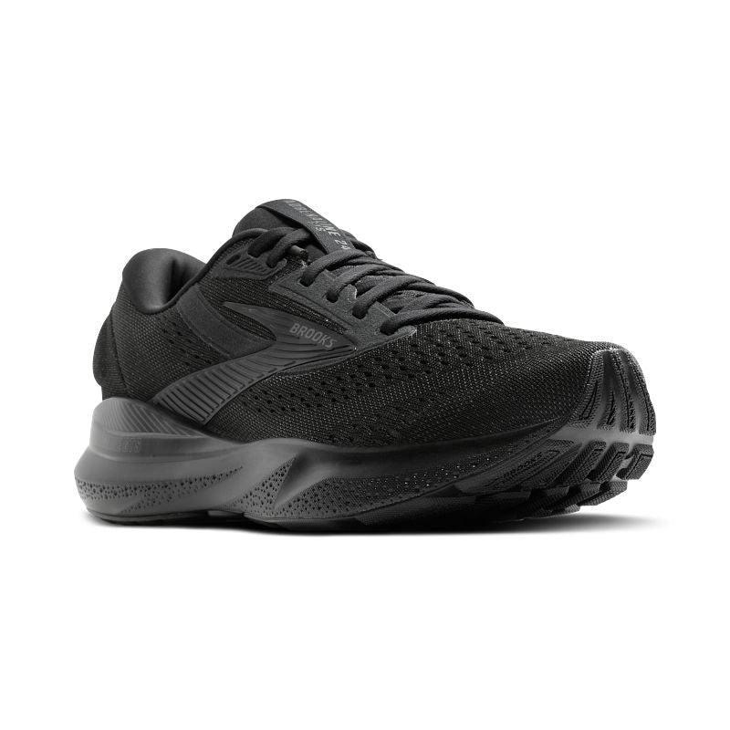 Brooks Adrenaline GTS 24 athletic shoes in black with mesh upper and cushioned midsole.
