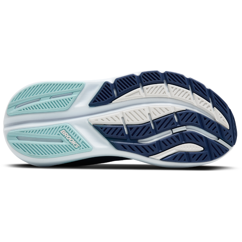 Brooks Ghost Max 3 athletic shoe sole in navy with light blue mint accents