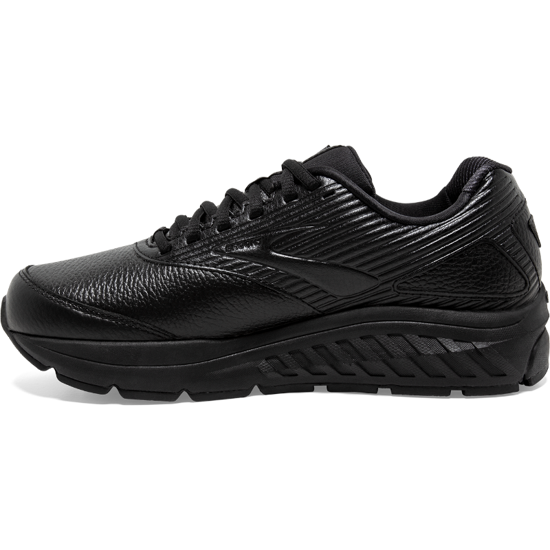 Brooks Addiction Walker 2 women's sneakers in black leather upper with rugged outsole.