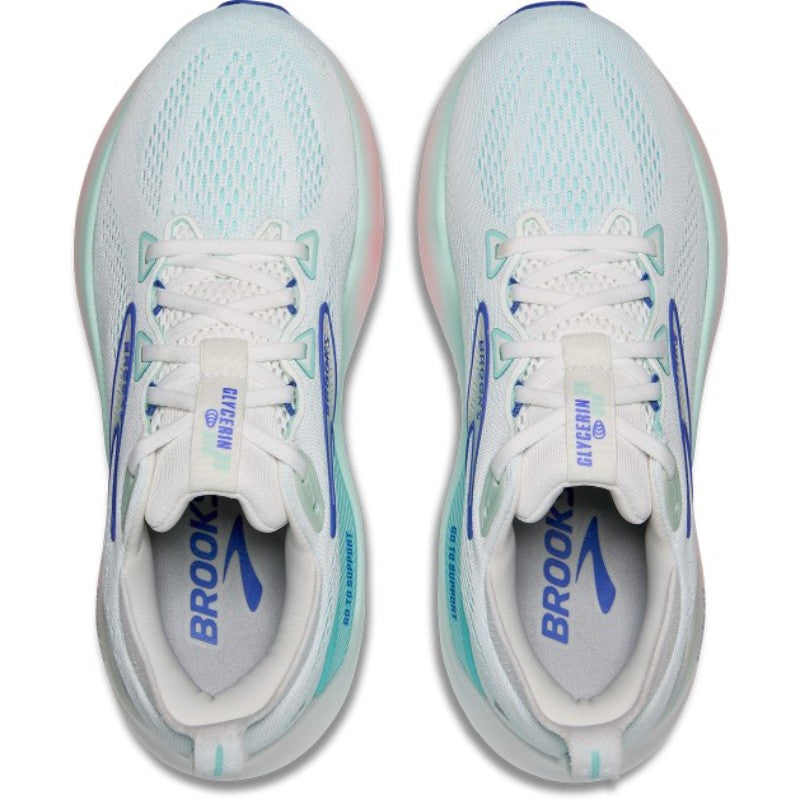 Brooks Glycerin GTS 22 women's athletic shoes in pale aqua with white laces and blue accents