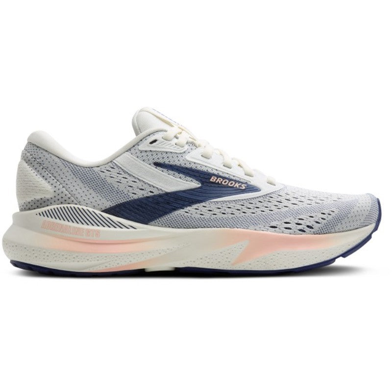 Brooks Adrenaline GTS 24 athletic shoes; light gray mesh upper, navy logo, cushioned midsole.