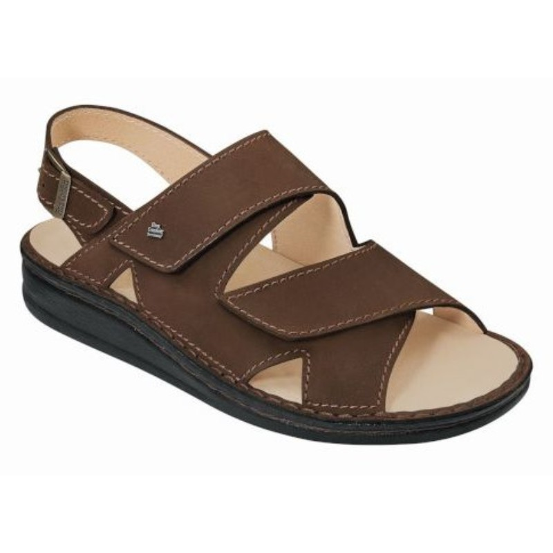 Finn Comfort Toro-S casual sandals in brown leather with Velcro straps and cushioned sole