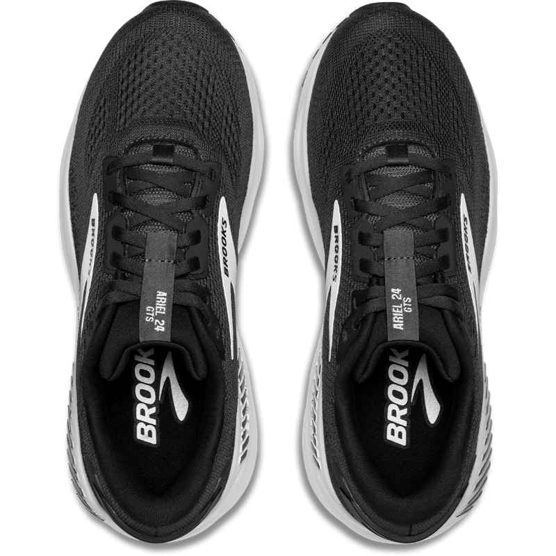 Brooks Ariel GTS 24 women's athletic shoes pair, black mesh uppers with white sole