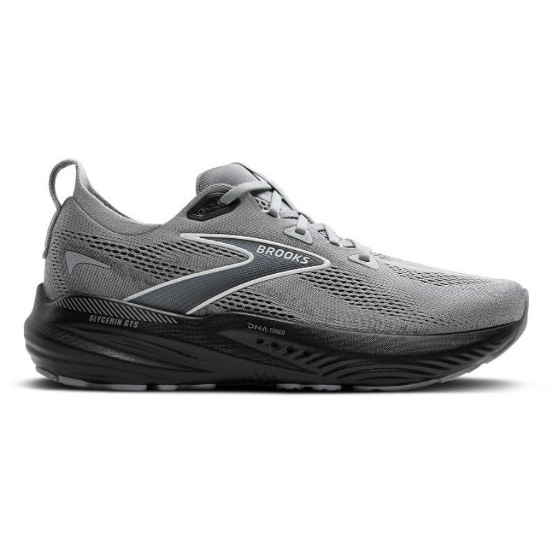 Brooks Glycerin GTS 22 men's athletic shoe in grey with mesh upper and black midsole