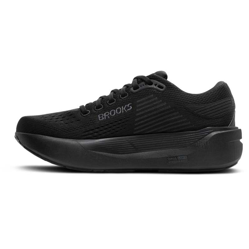 Brooks Ghost Max 3 athletic shoes, black knit upper with cushioned midsole and outsole