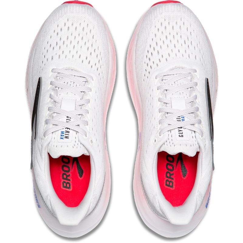 Brooks Glycerin Max Women's athletic shoes, white with pink accents, 2 shoes shown