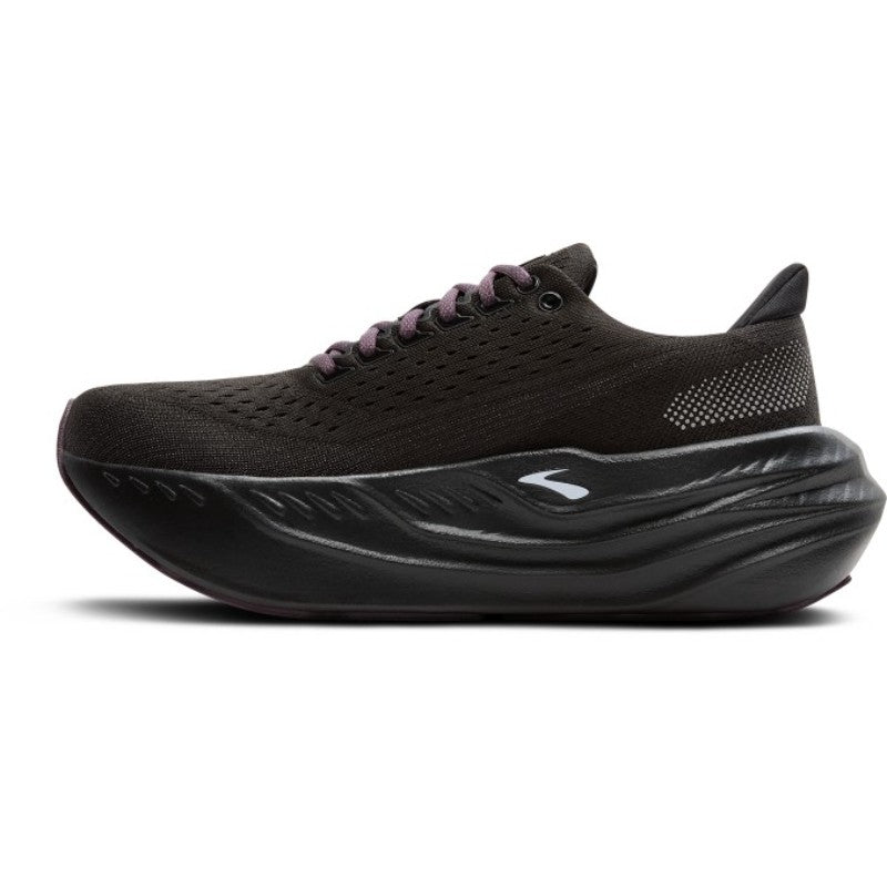 Brooks Glycerin Max women's athletic shoe in black with lavender laces and sculpted foam midsole.
