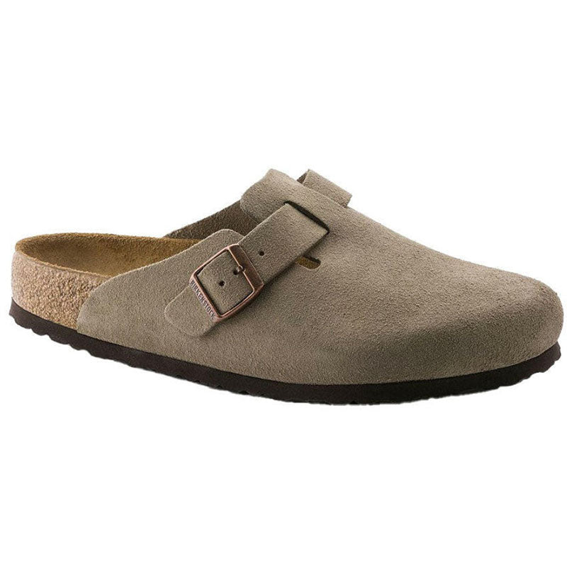 Birkenstock Boston Soft Footbed casual shoes in beige suede with buckle strap