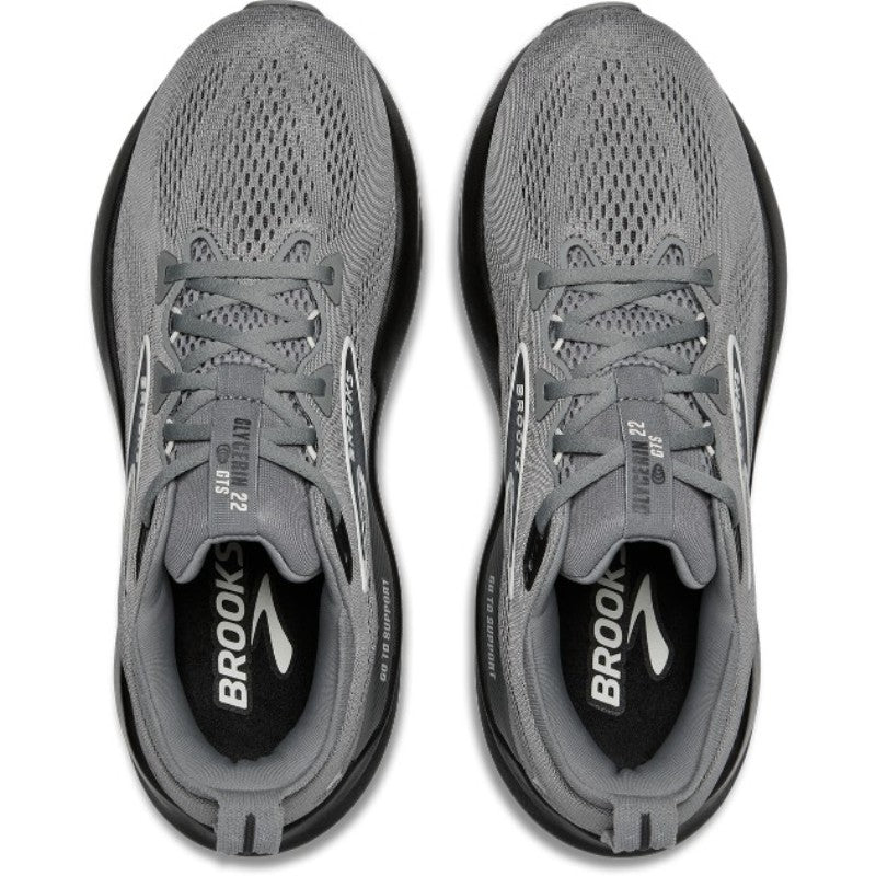 Brooks Glycerin GTS 22 men's athletic shoes in gray mesh with cushioned sole