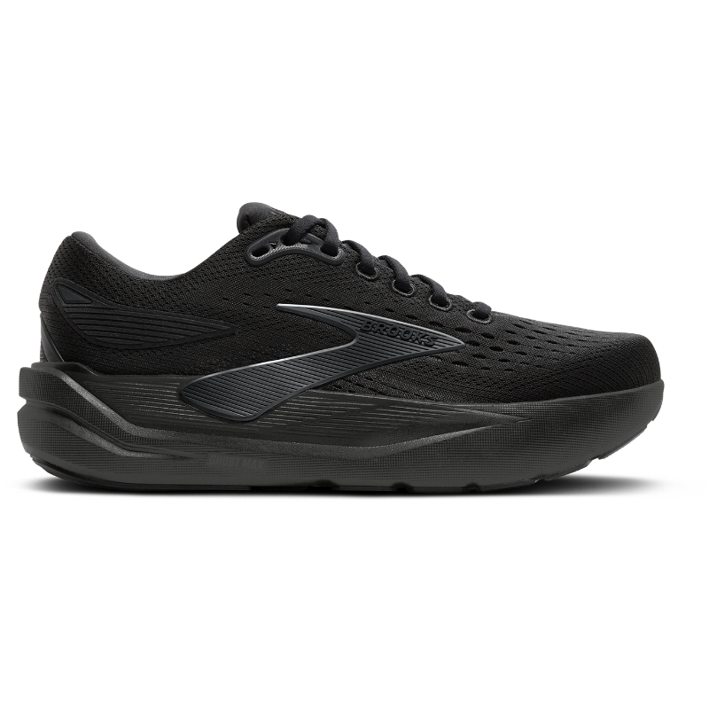 Brooks Ghost Max 3 athletic shoes in black mesh upper with a cushioned midsole.