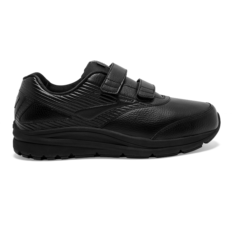 Brooks Addiction Walker V-Strap 2 athletic shoe, black leather with two Velcro straps.