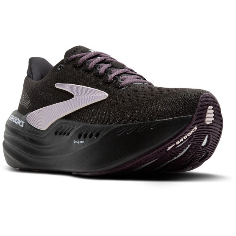 Brooks Glycerin Max Women's athletic shoes in black with purple laces and purple accents.