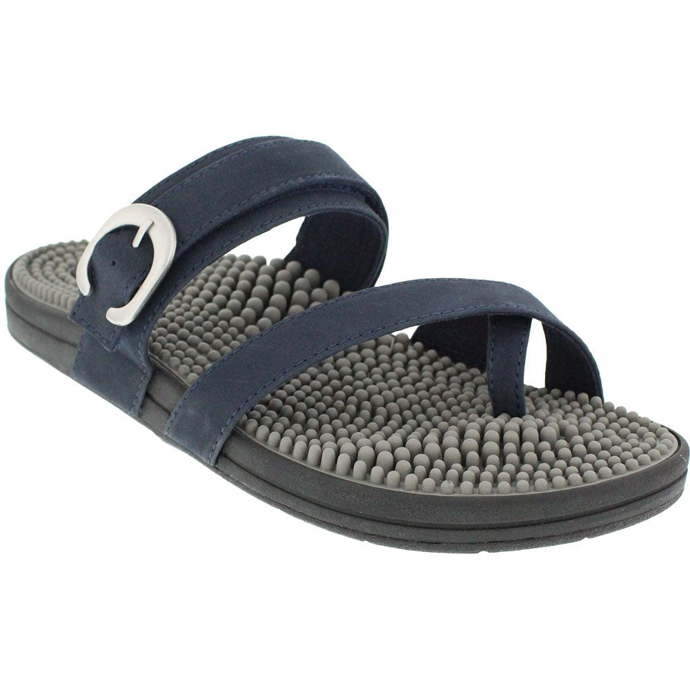 Kenknoh Aura-V casual sandals; navy blue straps and gray textured footbed.