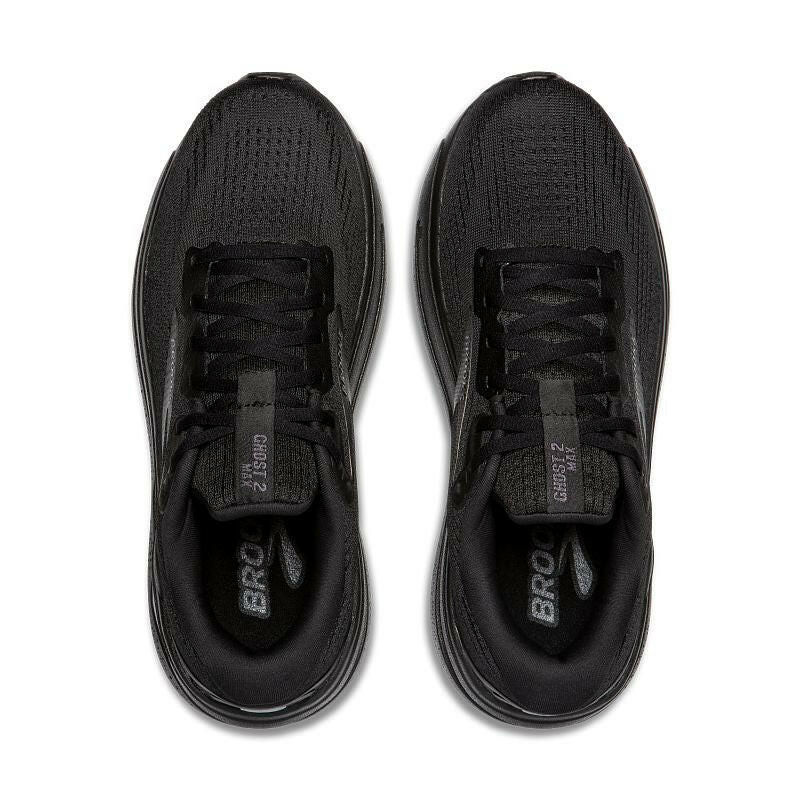 Brooks Ghost Max 2 athletic shoes, black knit uppers, pair