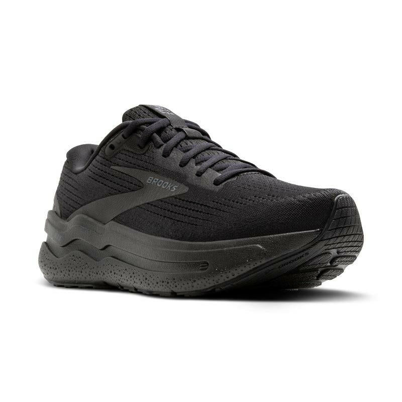 Brooks Ghost Max 2 athletic shoes in black with cushioned midsole and textured outsole.