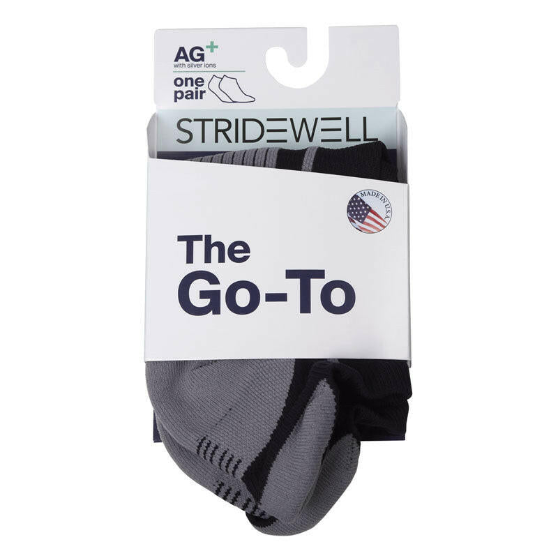 Stridewell Go-To sock, gray and black non-slip retail socks from Stridewell
