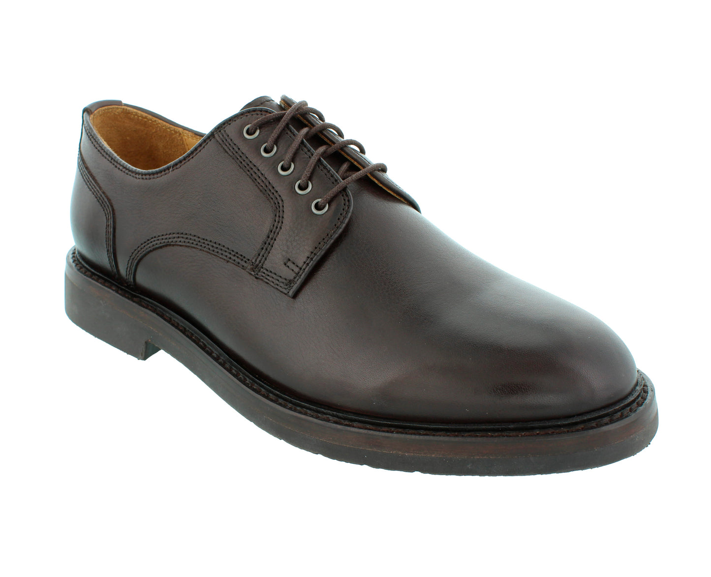 Stridewell Alpha dress shoe in dark brown leather with lace-up design and stitched panels