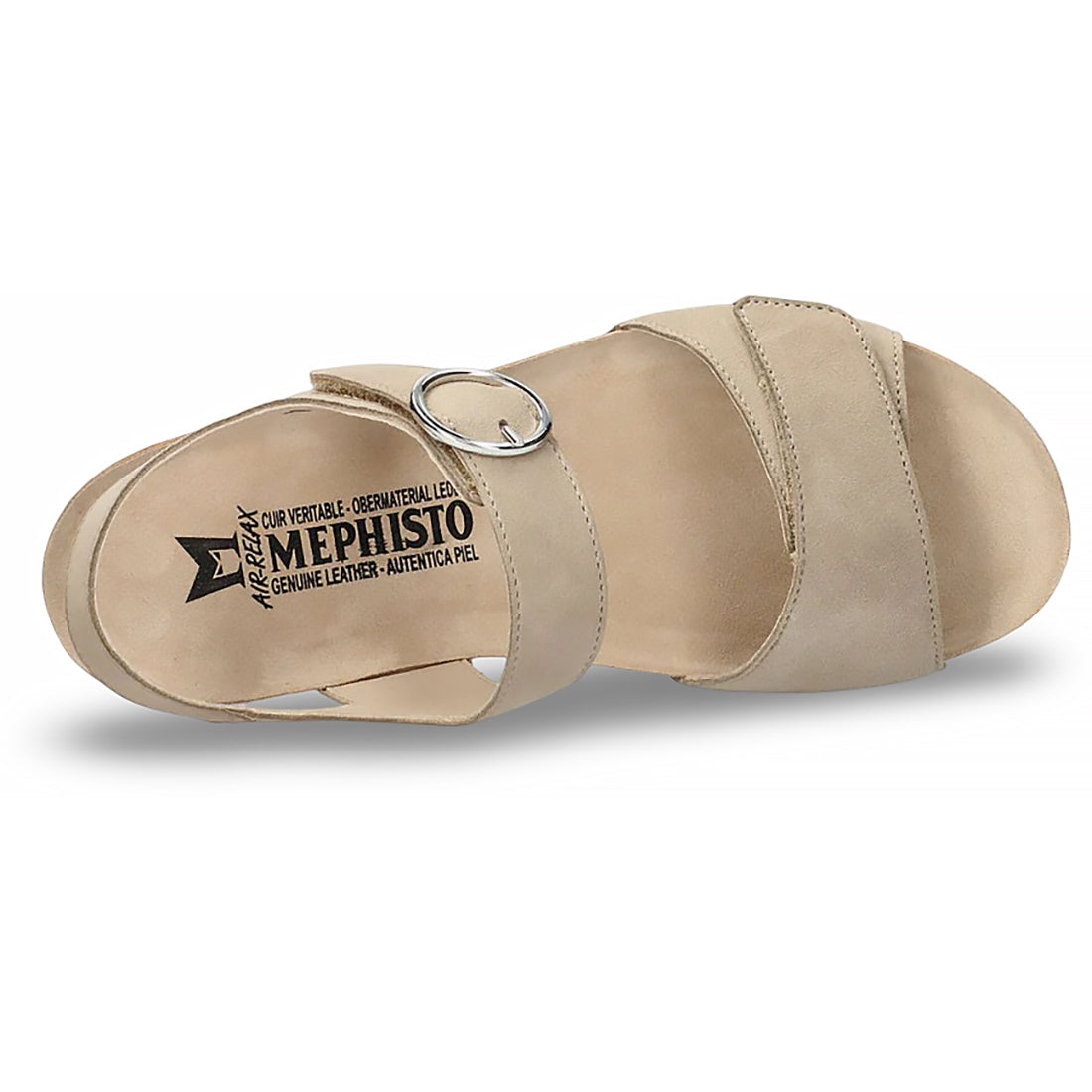 Mephisto Oriana casual sandals in beige leather with double straps and silver buckle