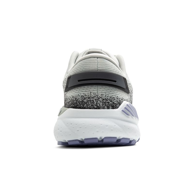 Brooks Ariel GTS 24 Women's athletic shoes, gray knit upper with black heel support and purple sole accents.