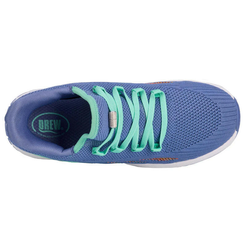 Drew Halo athletic shoes in blue mesh with teal laces, Drew brand; breathable athletic footwear.