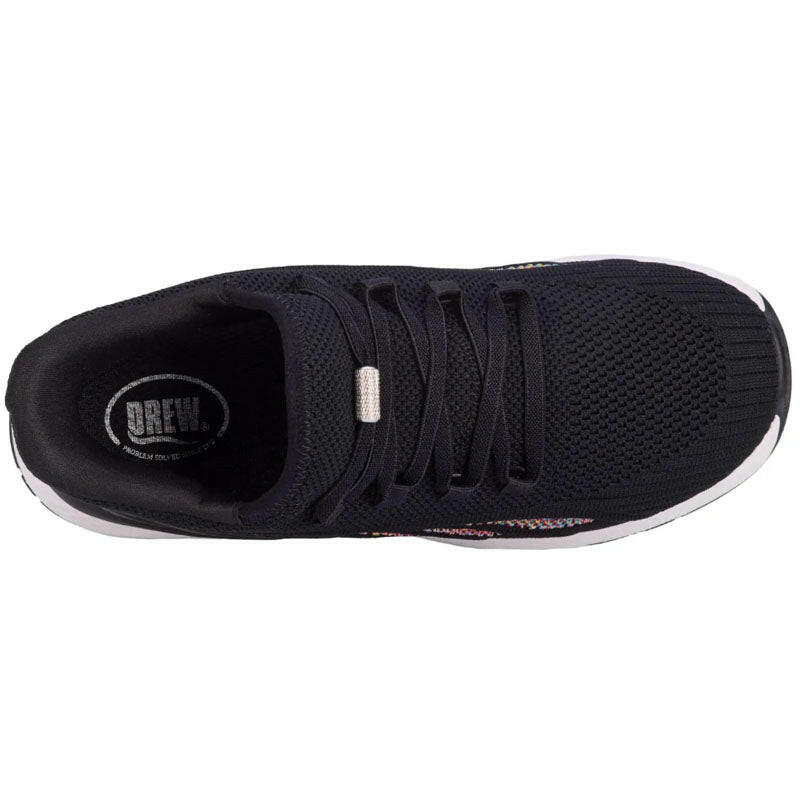 Drew Halo athletic shoes, black mesh upper with laces, Drew brand.