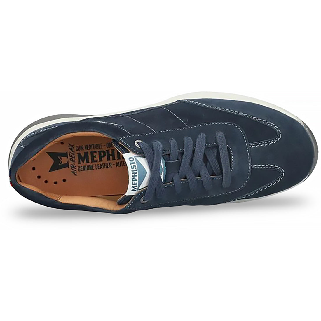 Mephisto Steve casual shoes in navy leather with white sole and navy laces