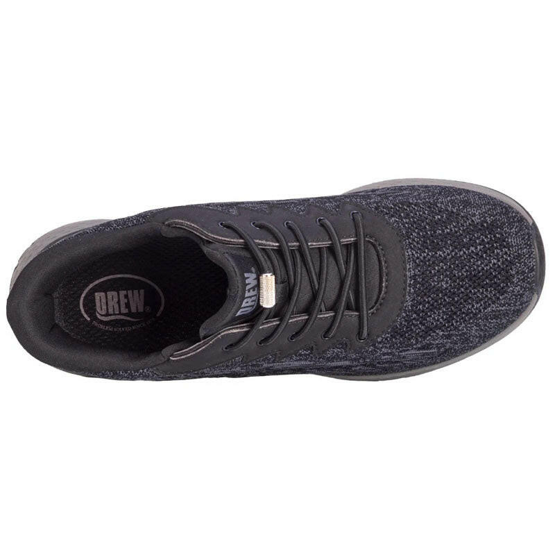 Drew Explore athletic shoe in dark navy knit, lace-up with Drew brand logo on tongue