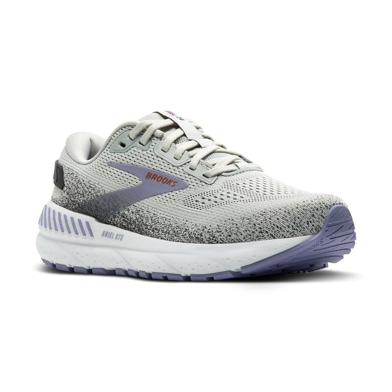 Shoes-Athletic Brooks Ariel GTS 24 women's running shoes in light gray with lavender accents and knit mesh