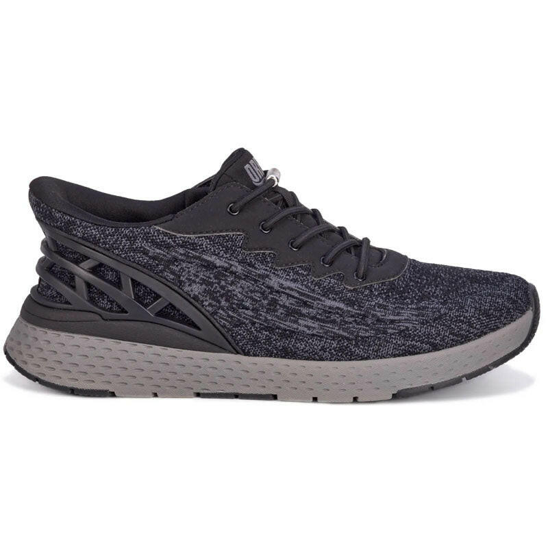 Drew Explore athletic shoes; navy knit upper, gray sole, black cage detailing