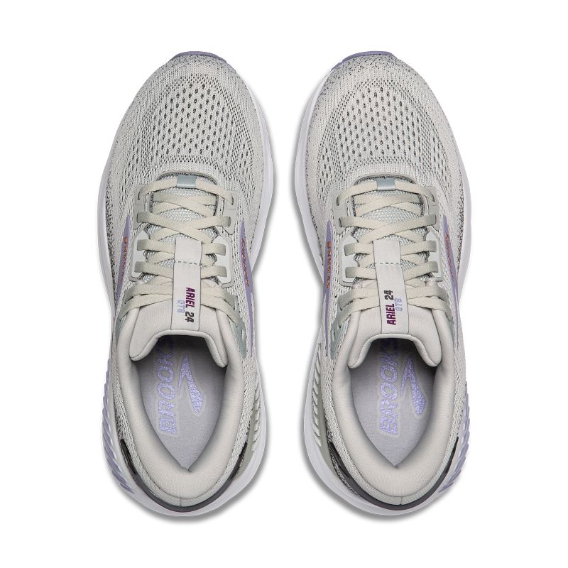 Brooks Ariel GTS 24 Women's athletic shoes, light gray knit upper with lavender accents, pair
