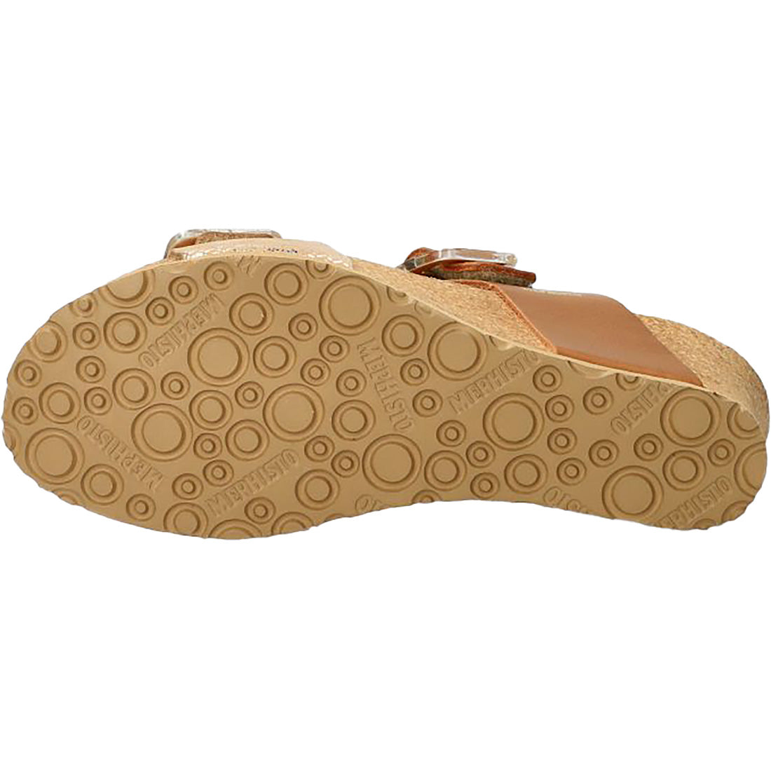 Mephisto Lissia casual sandals in beige with circular sole tread pattern on bottom