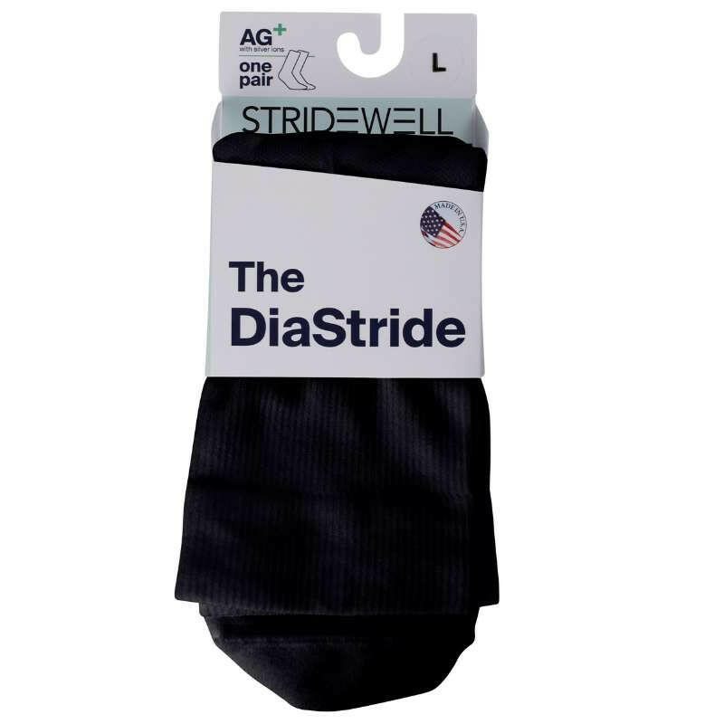 Stridewell Diastride medical compression sock, black, size L, one pair