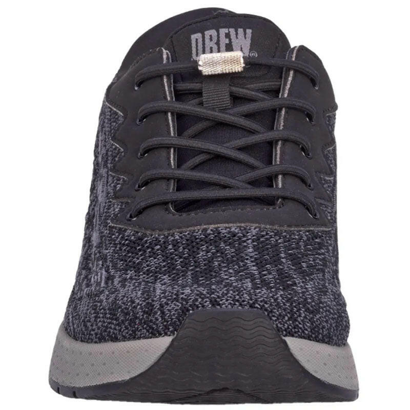 Drew Explore athletic shoes; black knit upper with laces and gray sole