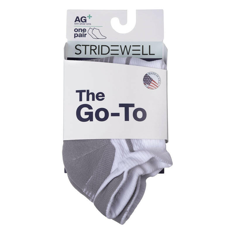 Stridewell Go-To sock, low-cut no-slip retail sock in gray and white by Stridewell