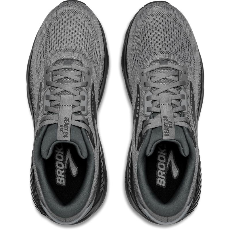 Beasts GTS 24 men's Brooks athletic shoes, gray mesh upper with supportive midsole, top-down view